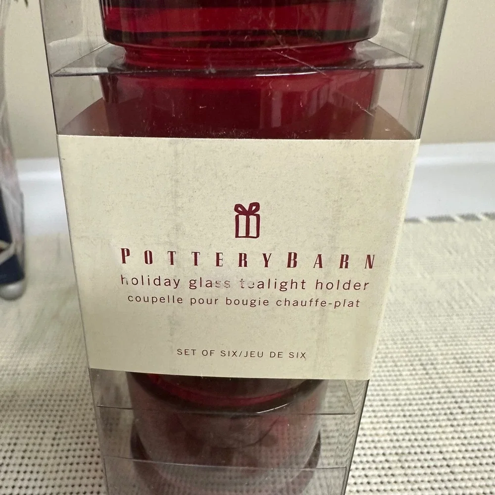 Pottery Barn Holiday Glass tealight holder 6 Piece Set New!